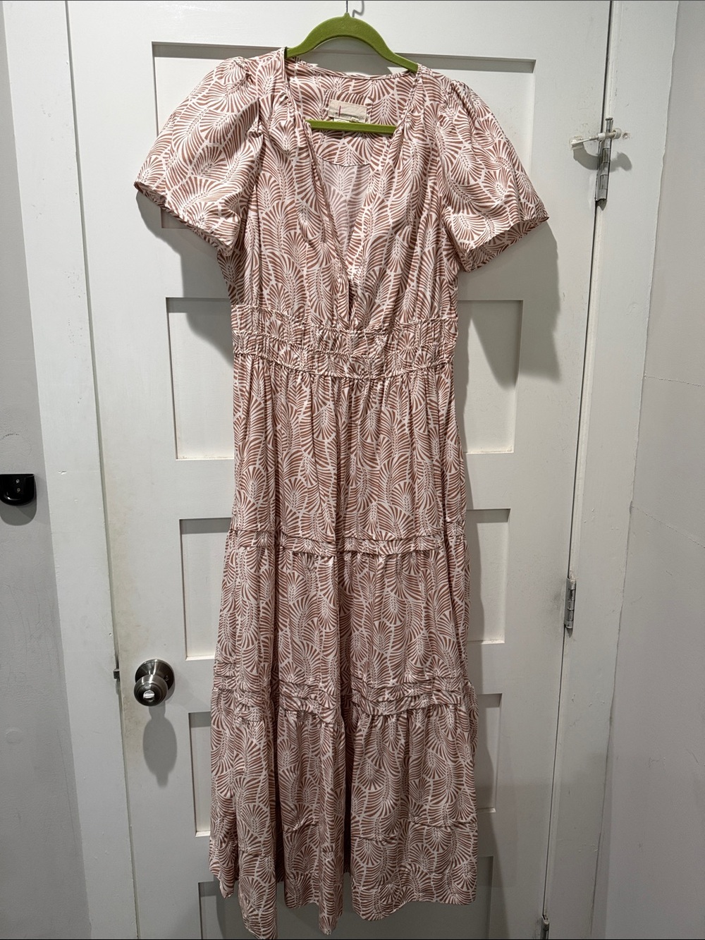 Anthropologie Tan Leaf Tiered Maxi Dress
